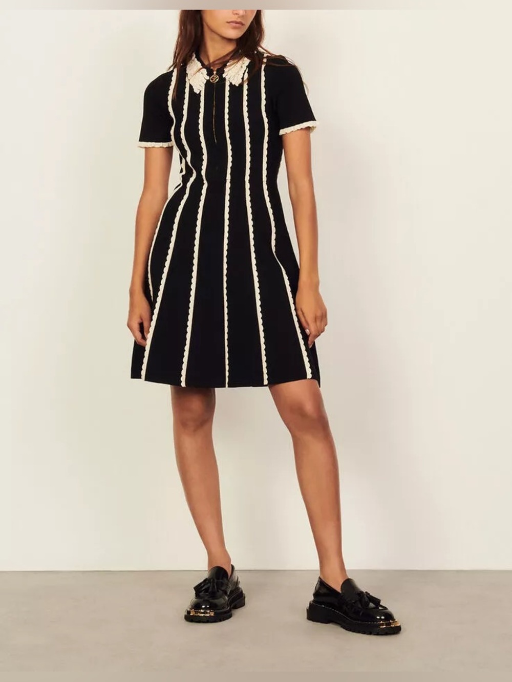 SANDRO Flore scalloped stretch-knit mini dress 38